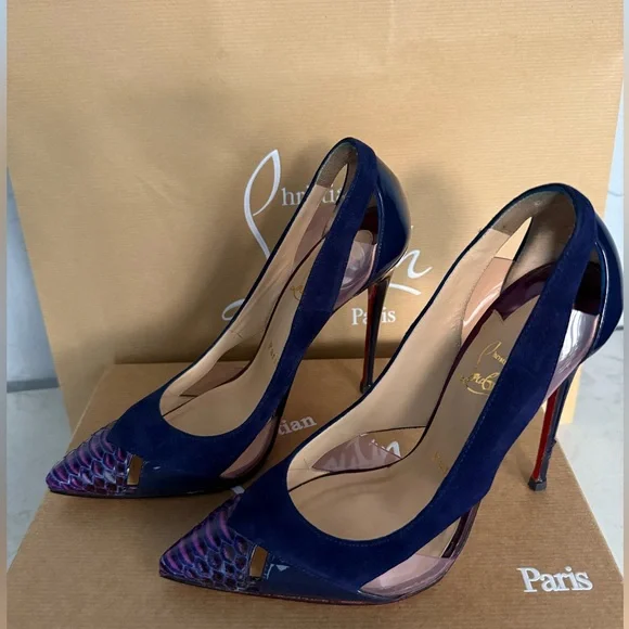 Christian Louboutin Galata 120 Eclipse Watersnake Cap Toe Heels Size 7 RARE - Picture 7 of 17